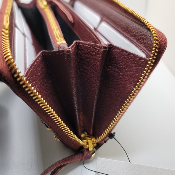 ❌SOLD❌ Balenciaga Red Burgundy Maroon Gold Continental Zip Around Wallet Moto - Picture 9 of 17